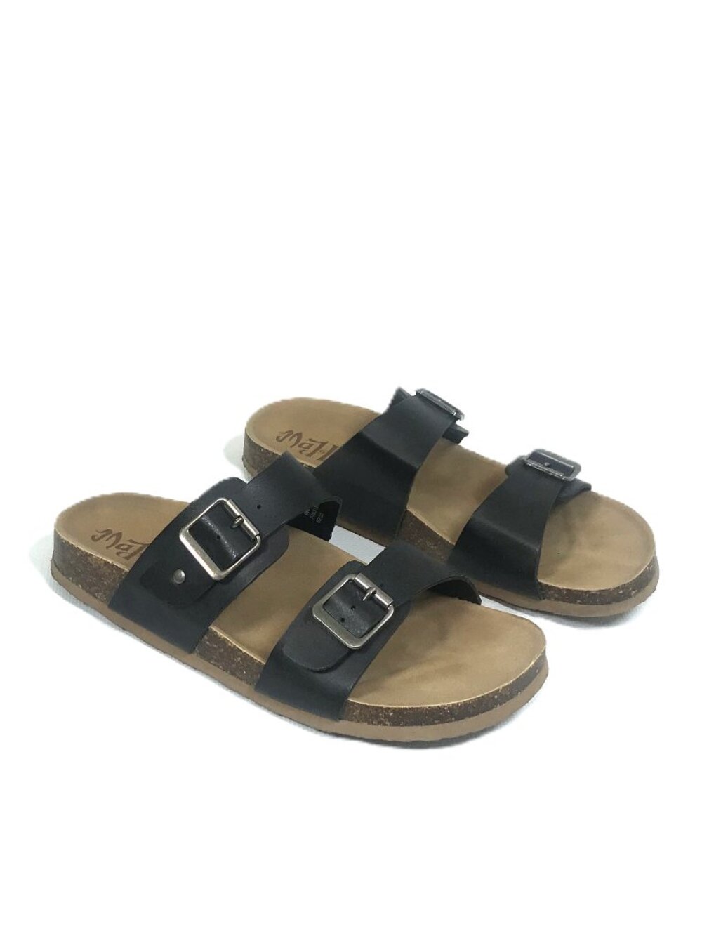 Women's Buckle Sandals Black Footbed Sandal Size 8, Mad Love